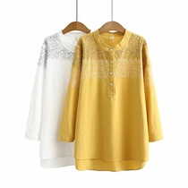 2020 Autumn Fattening Plus Size Women's Non-Southern Tini Wash Cotton Embroidered Long Sleeve T-shirt Shirt Jacket 137