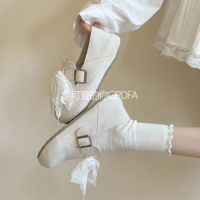 Lovely you, autumn and winter outer wear, 2025 new versatile flat-soled plus velvet all-inclusive Birkenstock shoes for women, casual shoes