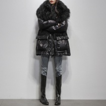 Beach wool big woolen collar down jacket for womens mid-2021 winter dress new Korean version white goose down black thickened jacket