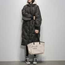 Black Even cap over knee Long down jacket for women 2021 Winter fit new Korean version white duck suede fashion thickened jacket