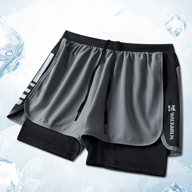 Men's swimming trunks set, anti-embarrassment, double-layer loose, quick-drying, five-point beach vacation, youth men's swimsuit and swimming cap