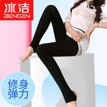 Ice clean leggings Womens spring and summer thin high elastic thin satin modal pants nine-point pants large size black