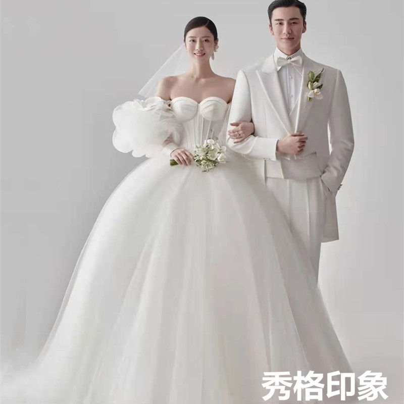 22 Styles themed wedding dress drag and breast to take pictures of luxury retro - old bubble cuff couple wrote a true French dress