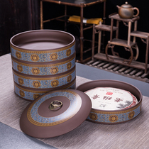 Purple sand ceramic tea jar Puer cake large can be superimposed tea cake jar tea box packaging wake up tea storage tea jar home