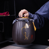 Purple sand tea cans large ceramic sealed cans tea cans green tea Puer tea packaging box tea set household moisture-proof