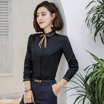 Black shirt woman long sleeve 2019 new spring dress Han Fan Butterfly knot blouse temperament professional white shirt workwear