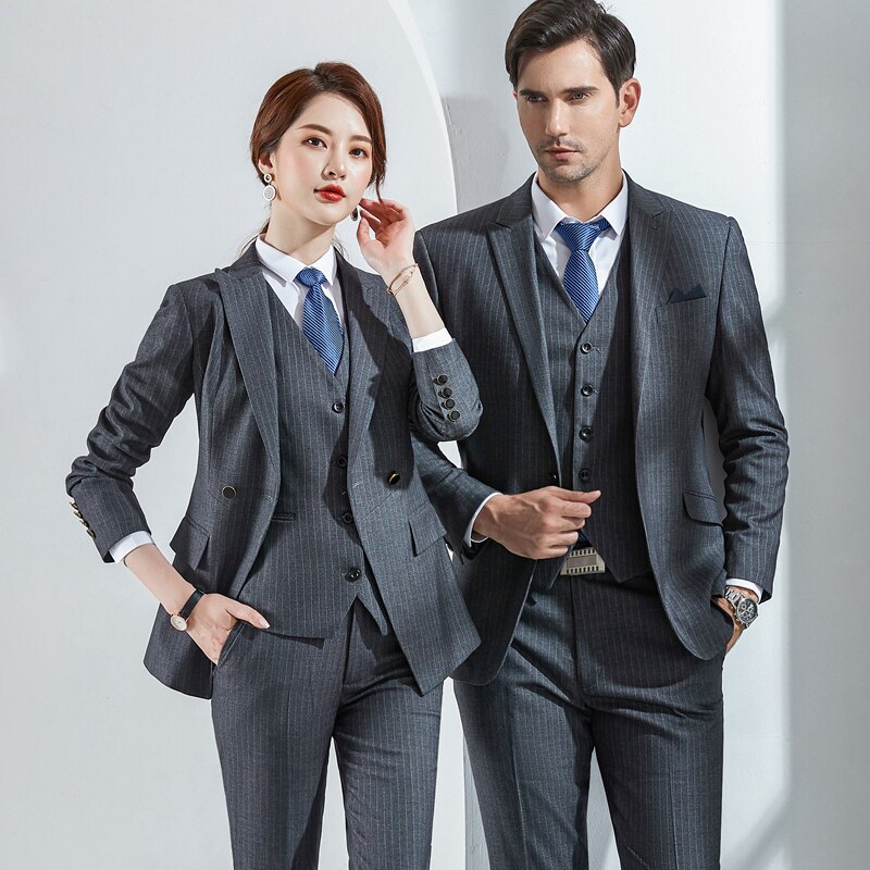 Business dress striped suit suit for men and women of the same professional clothing 2019 autumn and winter new Han suit work clothing