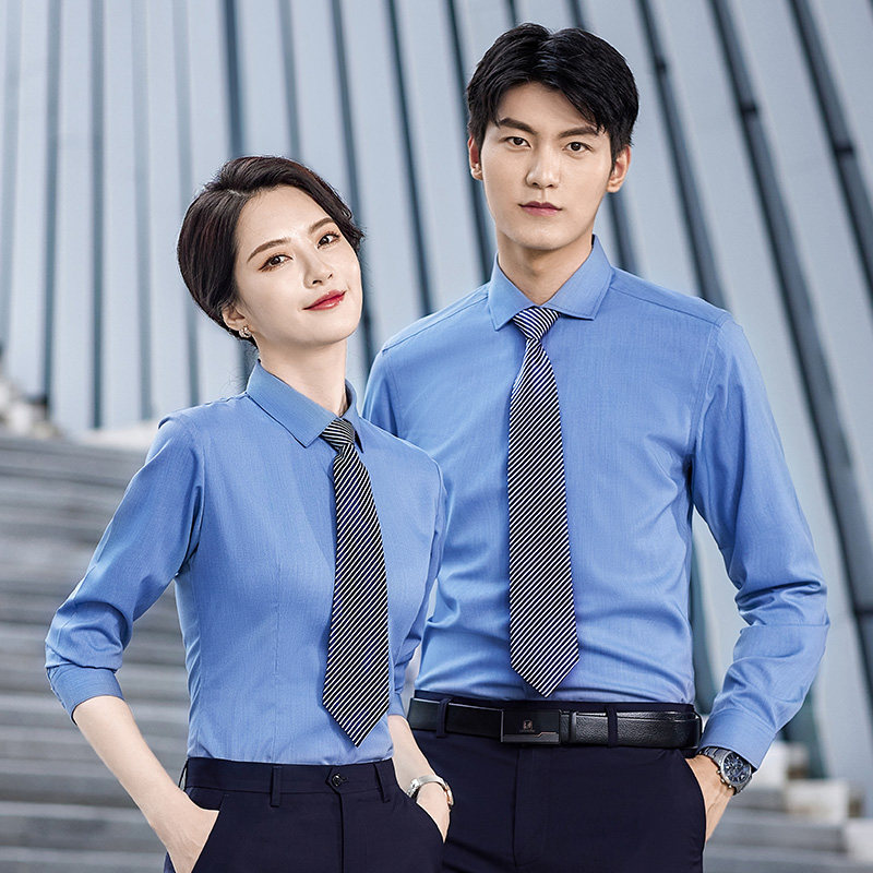 Men's and women's workwear shirts women's long-sleeved professional stretch workwear shirts custom embroidered logo free ironing anti-wrinkle