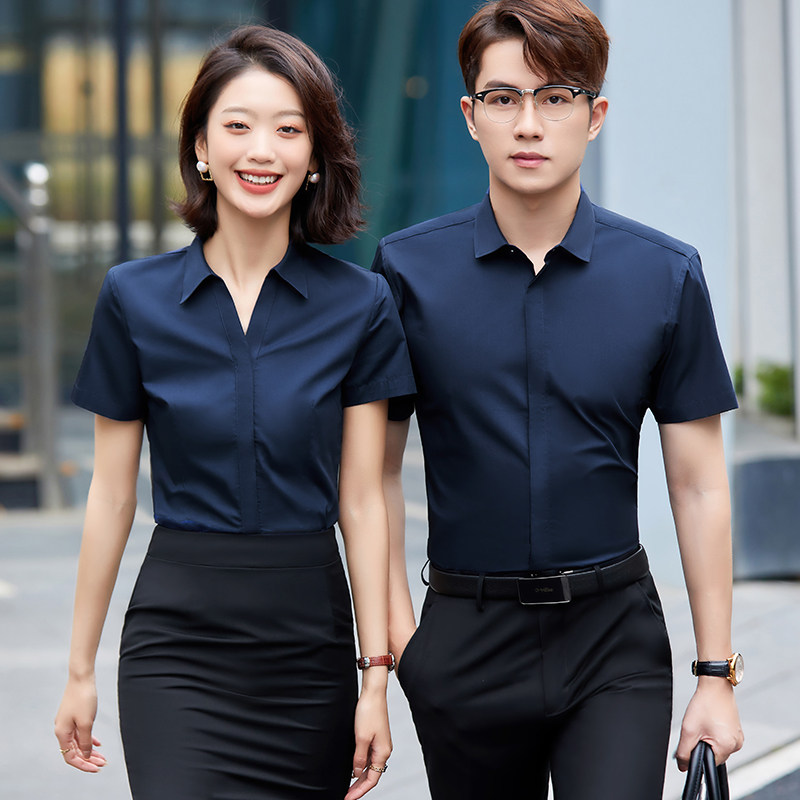 Professional Shirt Woman Short Sleeve Free of ironing temperament Men and women in the same manager Work clothes for work positive dress shirt summer customization