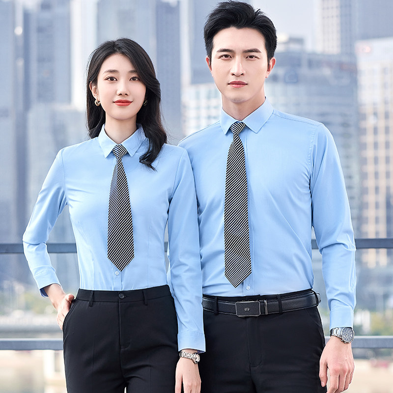 Career Shirt Woman Long Sleeve Bank Work Suit Shirt for men and women 4S same 4S Shop Business Business Positive Dress Custom Embroidered Logo