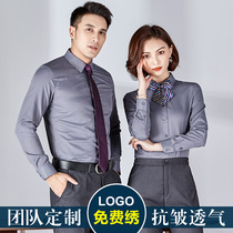 Autumn and winter professional shirt suit tooling men and women same gray long sleeve shirt overalls women custom embroidery logo