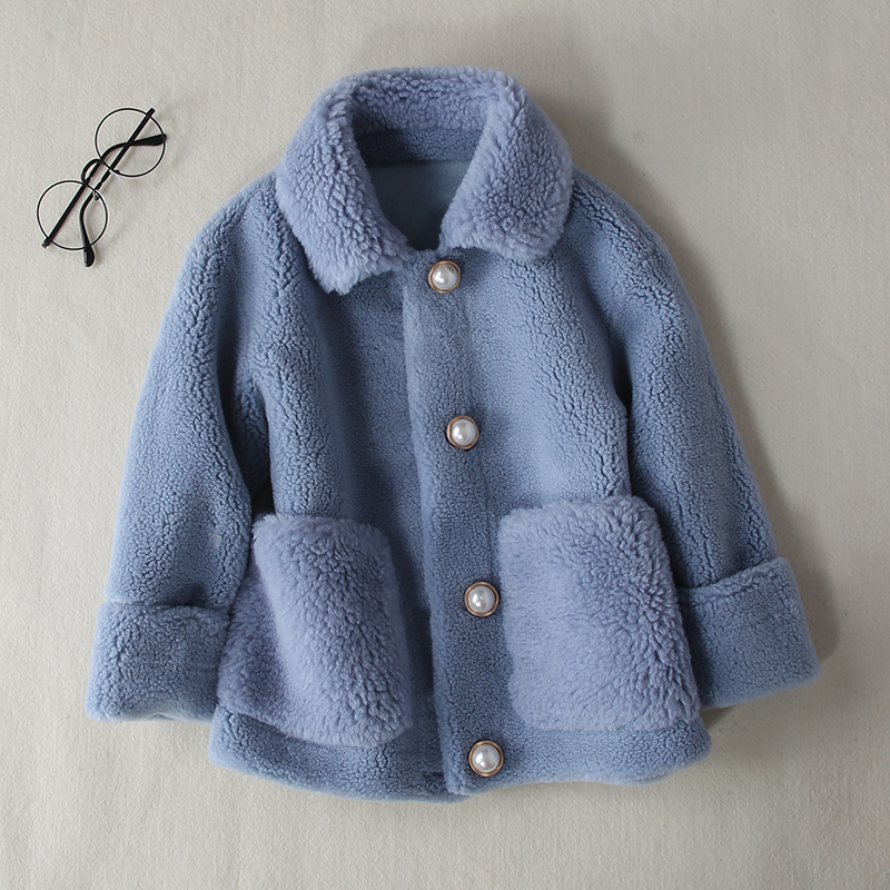 Girl Lamb Wool Jacket Short children's clothing 2021 new children's grain suede cashmere leather hair integrated large coat