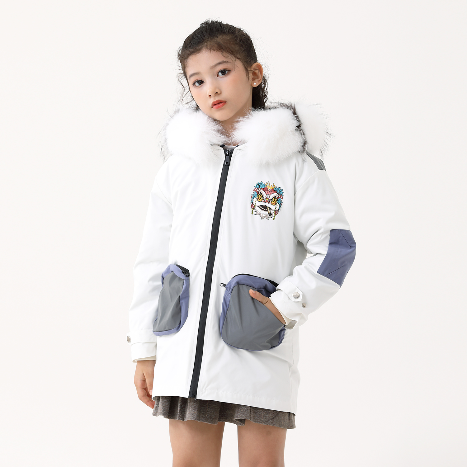 Children's faction overcomes boy girl's winter short Rex Rabbit Fur Foreign Pie Coat Korean version True fur collar thickened jacket