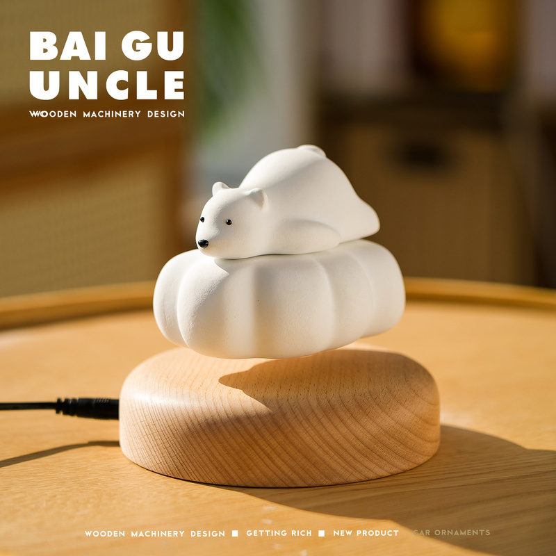 Uncle Bai Gu (Floating Little White Bear) Creative Desktop Ornament Holiday Birthday Gift Handmade Wooden Craft