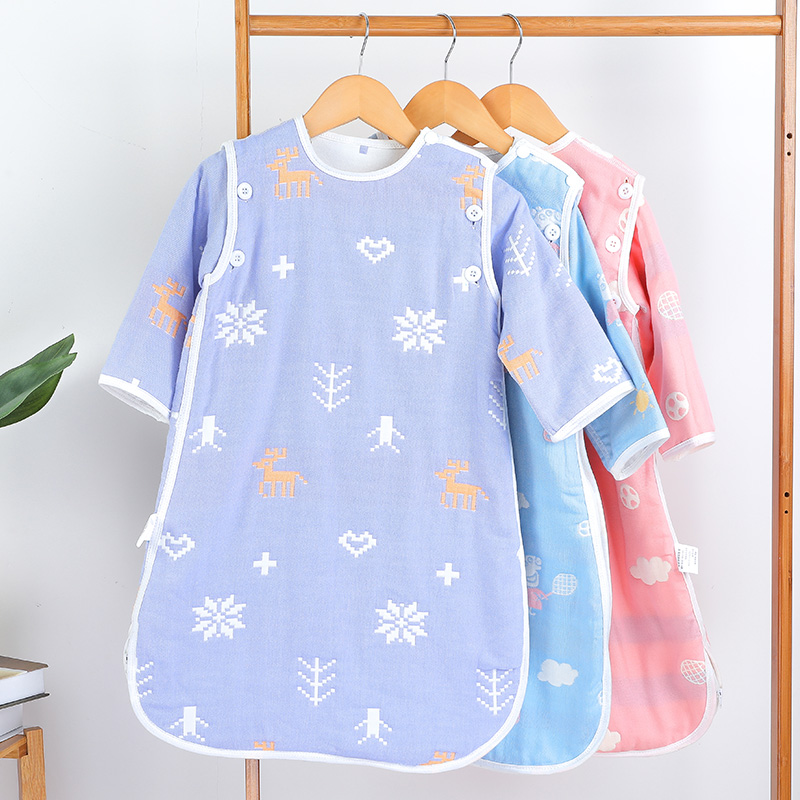 3 layers 6 layers of cotton gauze children's sleeping bag baby kicking quilt spring and autumn thin Four Seasons universal double zipper removable sleeve