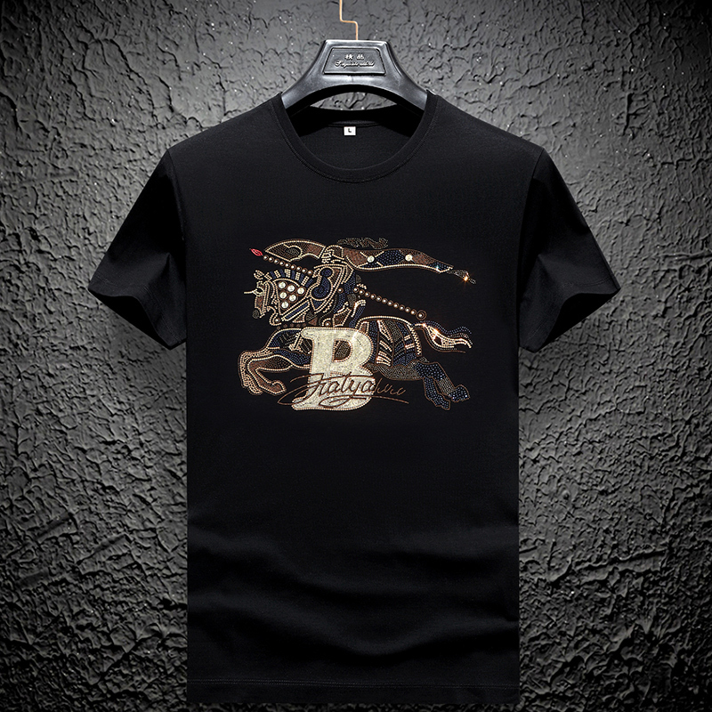 Luxury Brand T-Shirt for Men, High-End Silk, Summer, Hermes-Inspired, Light Luxury Ice Silk Short-Sleeve, International Big-Name Men's Clothing
