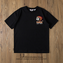 Panda group 230g Heavy-pound male T-shirt Indian panda embroidered short sleeve embroidery minimalist casual half sleeve pure cotton damp