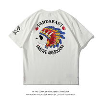 Indian panda embroidery T-shirt male panda group Tide Card Cartoon Lovers Pure Cotton Half Sleeve Chief Panda Short Sleeve Tide