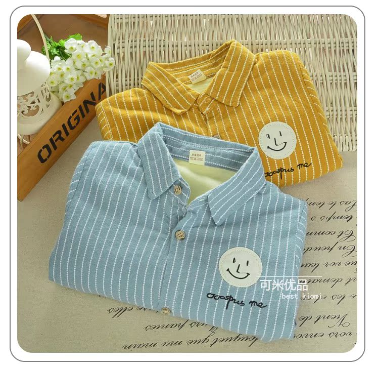 Bé trai cộng với áo nhung mùa thu và mùa đông trẻ em áo sọc dài tay dày cho bé áo khoác cotton áo sơ mi đáng yêu cho bé gái