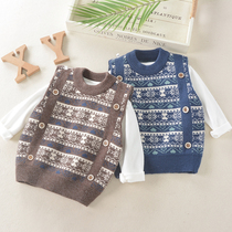 2021 Spring and Autumn New Boys British College Knitted Pullover West Children Korean Sweater Vest Tide
