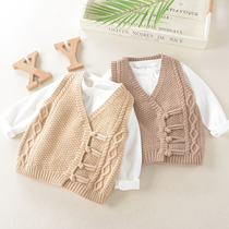 Boys Chinese style sweater childrens wool vest female baby 2021 autumn new children knitted cardigan vest