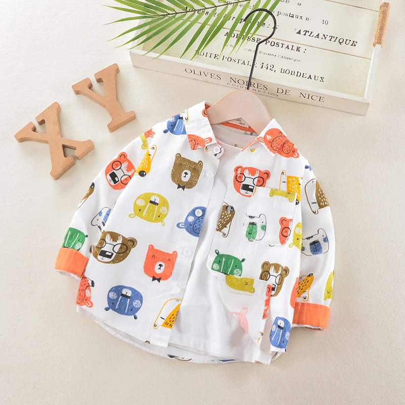 Children's full-print cartoon long-sleeved shirt 2022 spring and autumn new Korean version of the boy's western style shirt girl's baby top