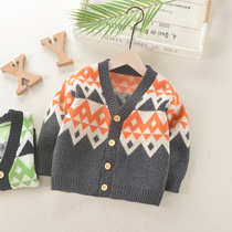 Boys cardigan sweater 2021 new spring and autumn childrens foreign-style coat Korean baby knitwear autumn clothes
