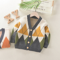 Children Cardigan Jacket Spring and Autumn 2021 New Baby Korean Edition Wear V Collar Boys Knitted Sweater Tide