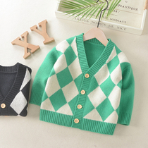 2021 autumn new boys knitted cardigan baby Diamond Korean coat foreign style spring and autumn coat childrens sweater