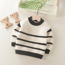 Childrens black and white striped sweater for men and women baby wool sweater 2021 autumn winter clothing Japan Korea