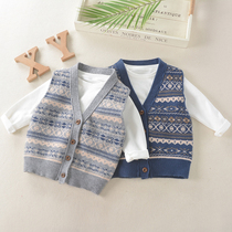 Spring and Autumn Thin Baby Cardigan Sweater Wearing Foreign Children Korean Knitted Vest Boy Top Vest
