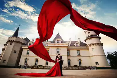 Wedding photography props Red chiffon cloth travel sea view props Red satin red cloth Chinese style red yarn