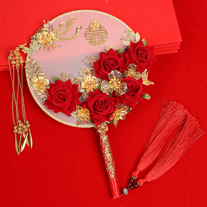 Group Fan Tie Wedding Celebration Items Big Bridal Chinese Style Gufeng Wedding Show And Wedding Fan Wedding Fan Out of the Wedding Fan