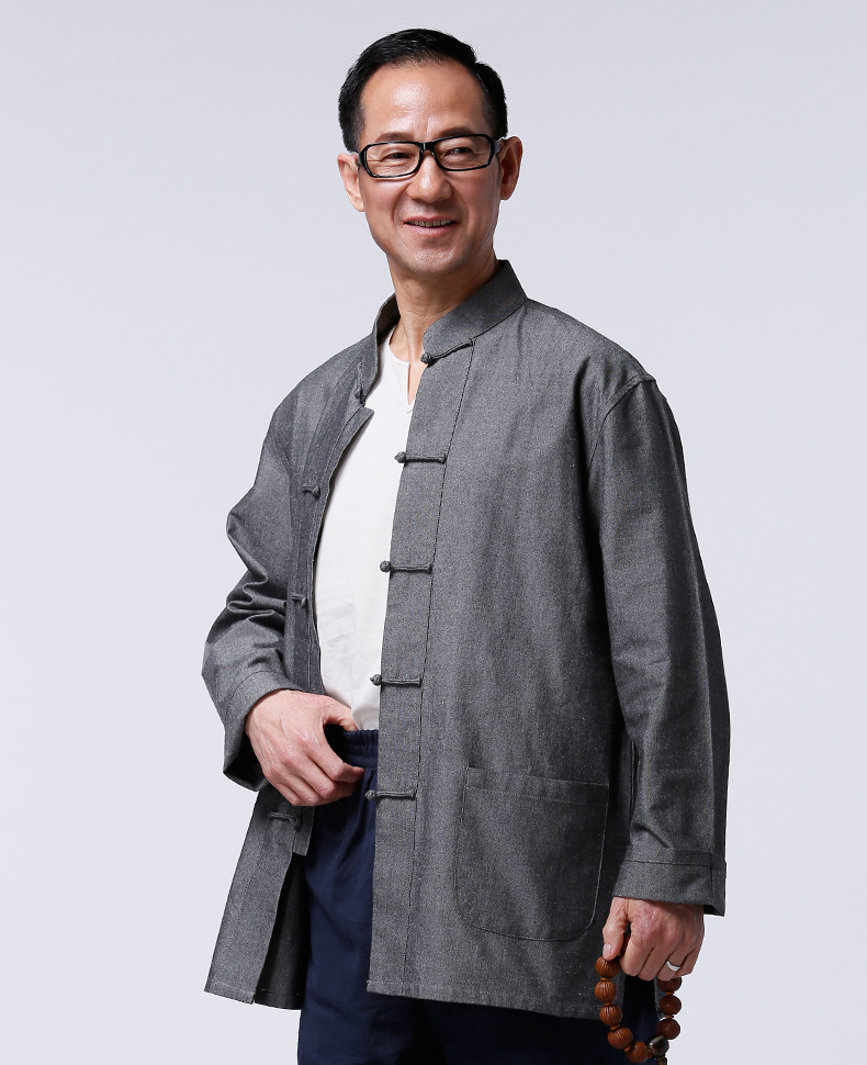 Spring Tang phù hợp với nam trung niên áo khoác thường Trung Quốc có thể giặt được màu rắn nam dài tay phù hợp với trang phục quốc gia quần áo nam