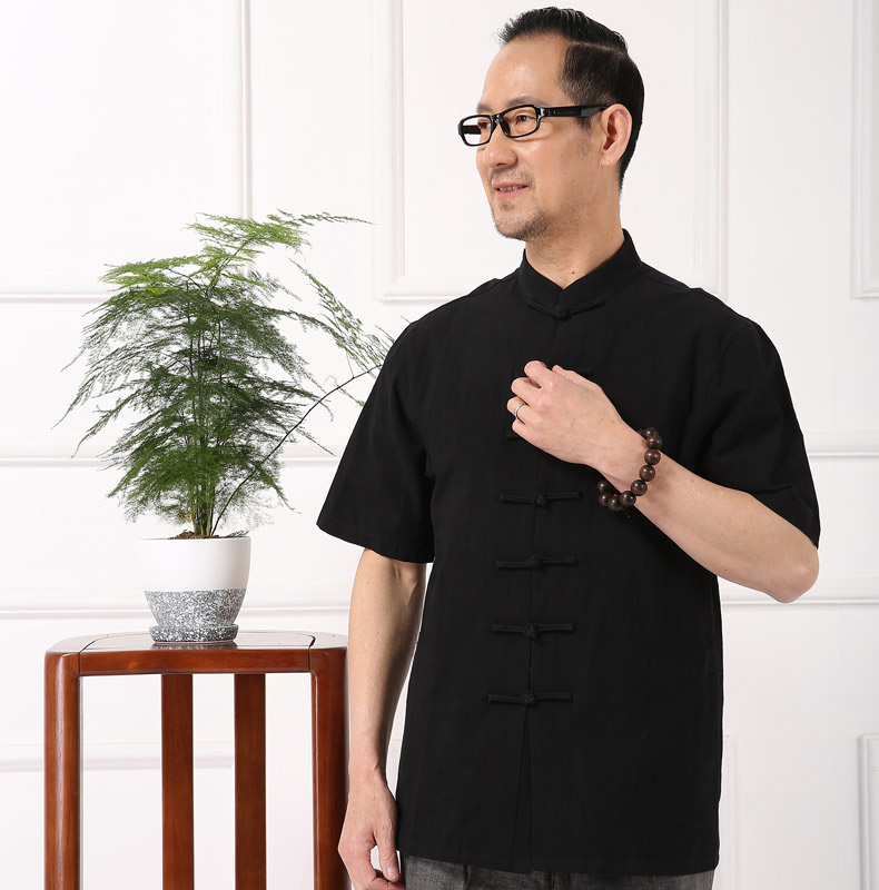 2017 hè Tang phù hợp với nam Trung Quốc áo khoác giản dị gió nam phù hợp với vải thô áo sơ mi cotton quốc phục bộ đồ dân tộc