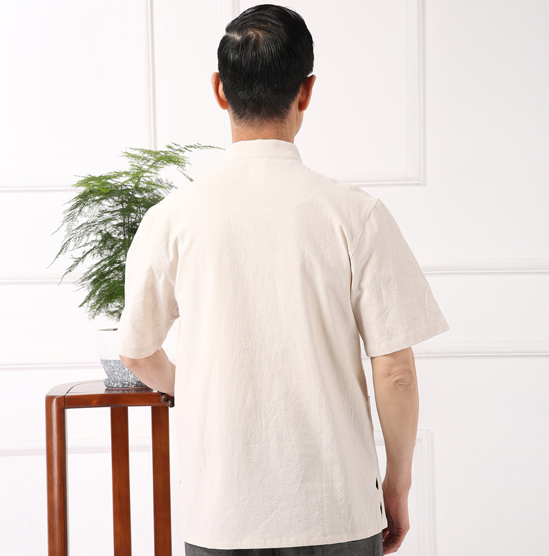 2017 hè Tang phù hợp với nam Trung Quốc áo khoác giản dị gió nam phù hợp với vải thô áo sơ mi cotton quốc phục bộ đồ dân tộc