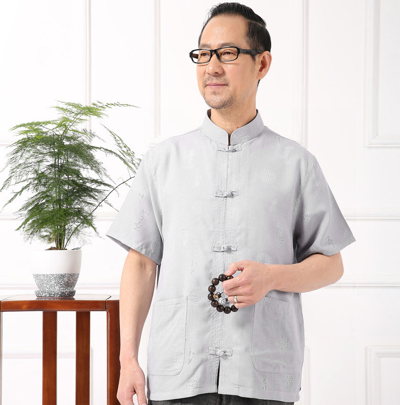 Trang phục thường niên trung niên thô vải mùa hè áo gió quốc gia trang phục nam quần áo nam Tang phù hợp với 2017 đồ bộ kiểu