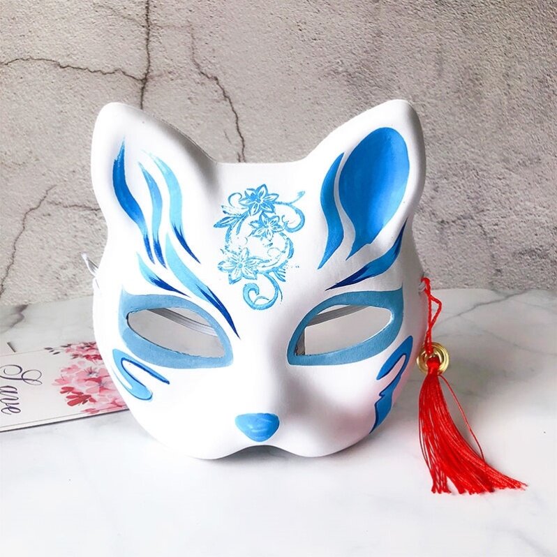 Blue hand-painted fox mask cat mask tassel bell independent PP bag two-dimensional animation exhibition COS