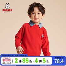 Babou boys sweater autumn winter 2021 new foreign style winter dress collar childrens knitwear pullover base shirt