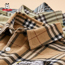 Babu bean childrens clothing Boys  shirt long-sleeved childrens spring and autumn new pure cotton outside wear plaid shirt base autumn tide