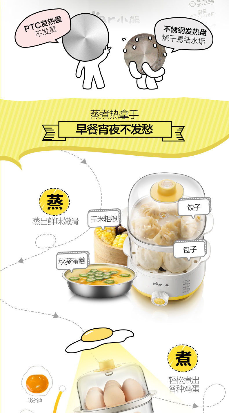 ca nấu mì bằng điện Bear / Cubs ZDQ-A14R1 Steamer Steamer Steamer Hai lớp tự động tắt số lượng lớn nhỏ - Nồi trứng nồi lẩu mini xiaomi