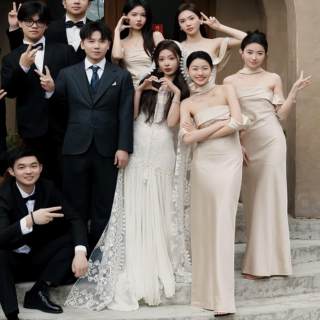 Champagne satin high-end bridesmaid dress