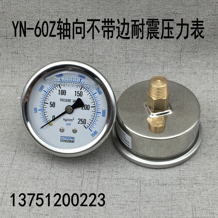YN-60Z Axial non-edge seismic pressure gauge Back-out seismic hydraulic gauge hydraulic gauge 0-250KG