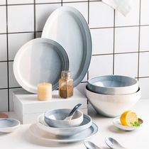 Smoke Cloud Day Style Ceramic Cutlery Dishes Home Dish Beef Steak Tray Western Dining Tray Rice Bowl bone Porcelain Suit