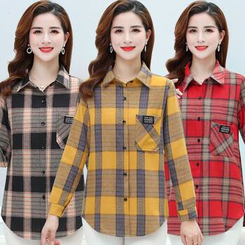 2026 mom spring and summer loose plaid shirt women's middle-aged fashionable thin style versatile shirt versatile jacket
