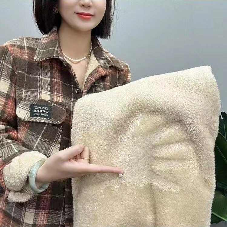 Fifth Generation Upgraded Version Fleece-Lined Thick Plaid Shirt for Women, 600g Thick, Loose, Plus Size, Warm Top Jacket