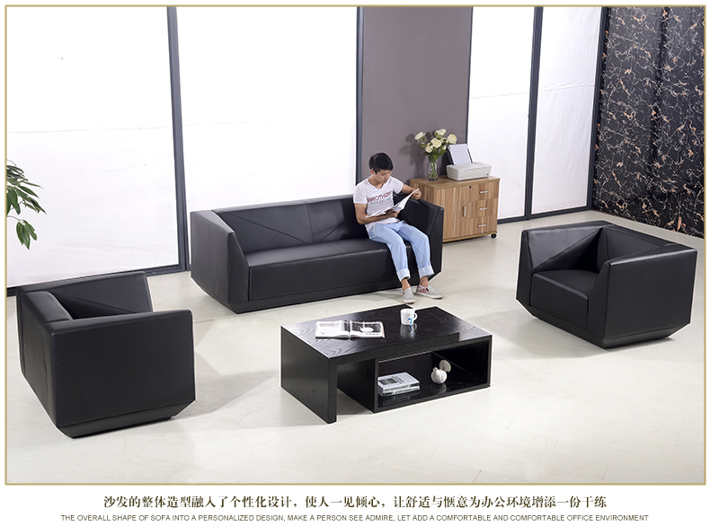 Dàn nhạc kim cương hiện đại bọc da sofa văn phòng tiếp tân đơn giản ba người sofa văn phòng kết hợp bàn cà phê