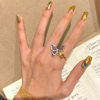 Young retro twin butterfly titanium steel ring for women with light luxury temperament two-color gold butterfly brushed sweet ins fairy style