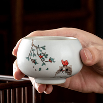 Ru kiln kung fu tea set Tea Cup Master Cup Single Cup Open piece can raise tea cup single tea bowl ceramic large Cup