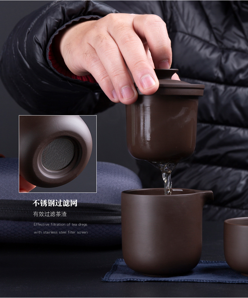 Violet arenaceous crack cup is suing portable package travel kung fu tea set with mercifully a pot of four cups of the custom logo